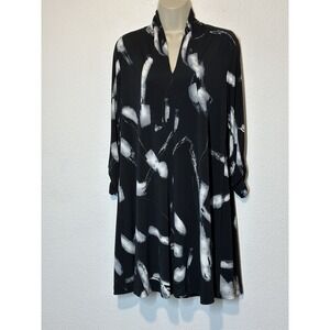 Clara Sun‎ Woo Womens XS Black White Knit Shift Dress Abstract Artsy Career
